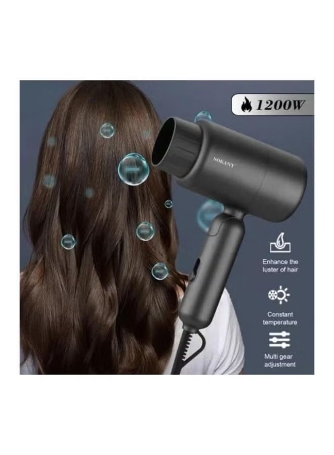 sokany SK-14029 Mini Hair Dryer 1200W with Fast Heating, Foldable & Portable Design, Ionic Technology, Multiple Speed Settings, Concentrator Nozzle for Precision Styling, Comfortable Grip for Home, Salon & Travel Use - Image 4